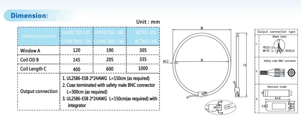 20Hz-2500Hz Rogowski Coil Flexible Current Transformer