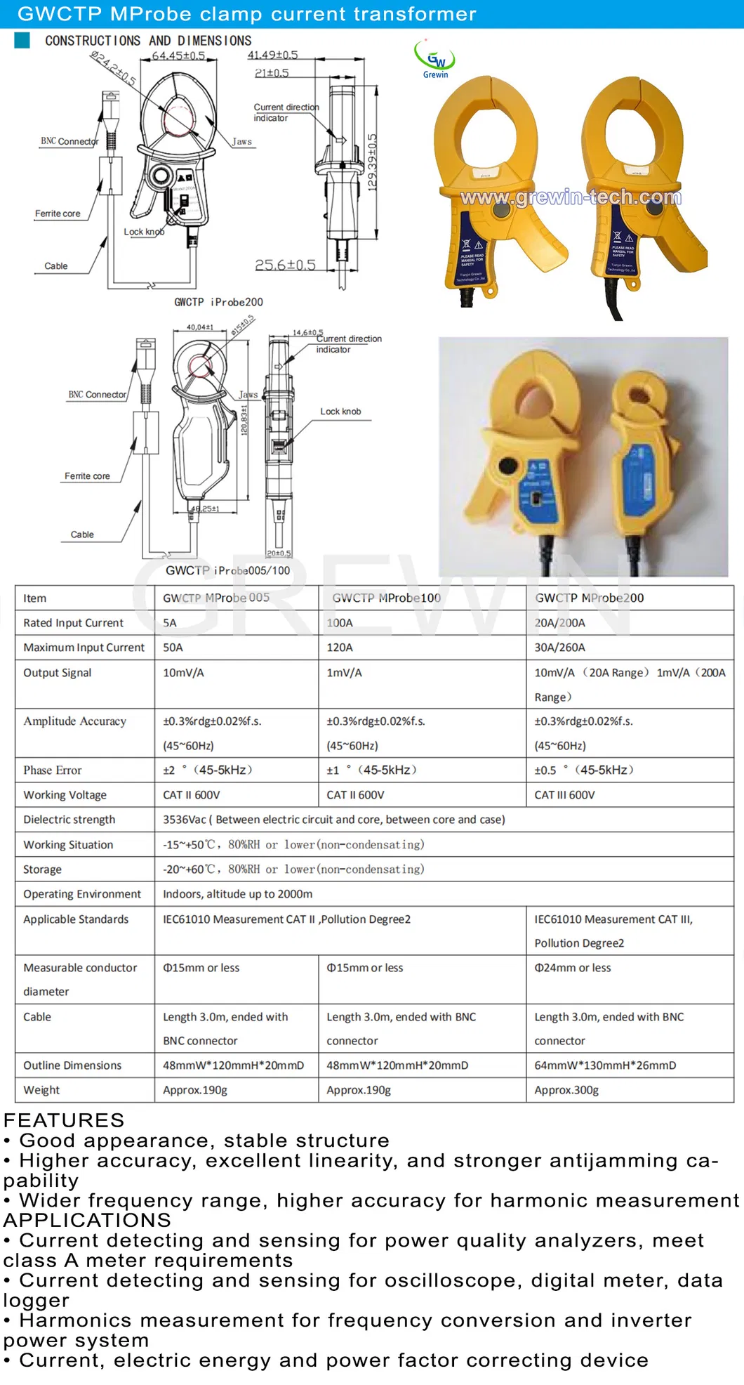 250A 1000A 1200A 600A 1A/5A Clamp Probe Current Transformer