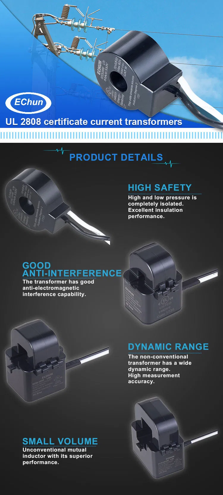 500A 0.5 Class Clamp on Current Transformer Load Centers Split Core CT