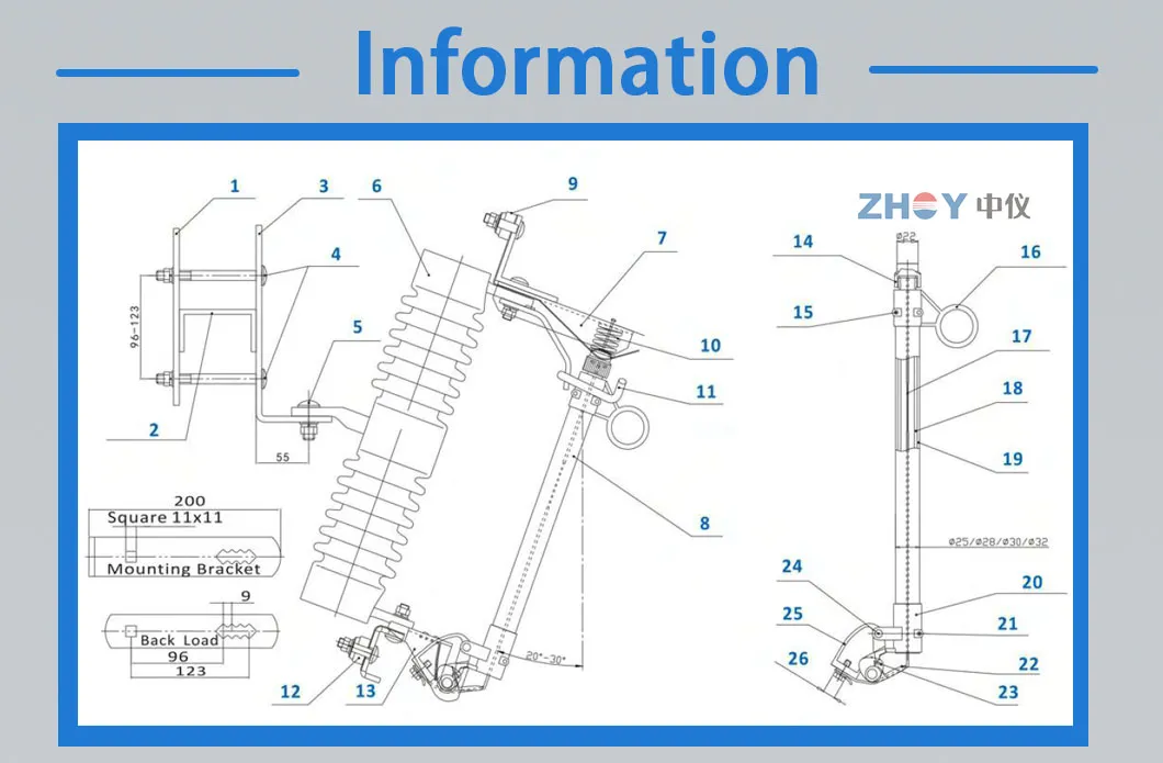 Class 2 35kv 100A Voltage Polymer Fuse Cutout for Pole