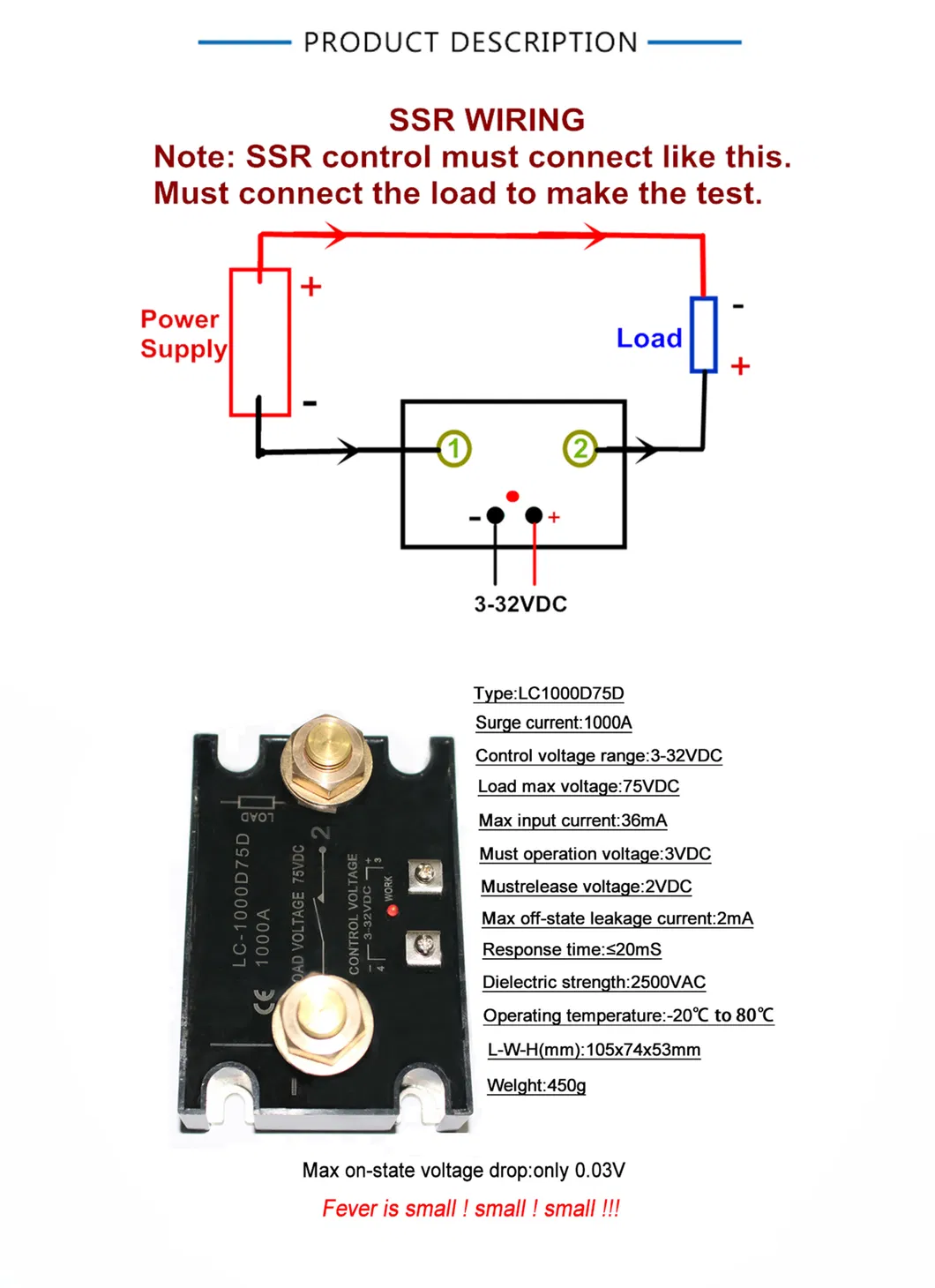 DC Control DC Solid State Relay 1000A SSR-1000dd Battery Management System BMS Voltage