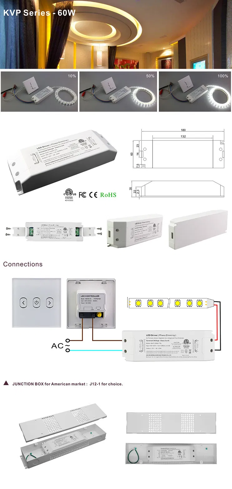Kvp-12060-Tdl ETL cETL Constant Voltage Driver 12V 60W T5a Riac Dimming LED Driver