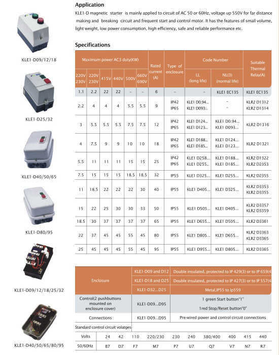 Le1-D40/Le1-D50/Le1-D80/Le1-D95 Magnetic Starter (D. O. L)