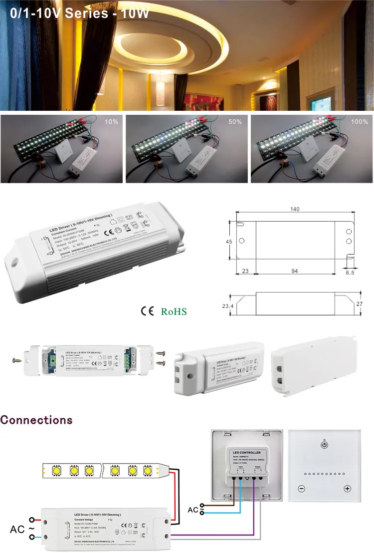 Sc 12V 10W Constant Voltage LED Power Supply 0-10V Dimmable LED Driver