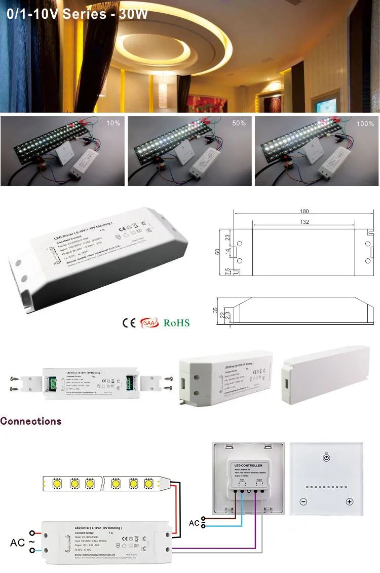 Sc 36W 12 Volt 0-1-10V LED Light Switch Ajustable Driver for 12V LED Lights Using with SAA CE RoHS
