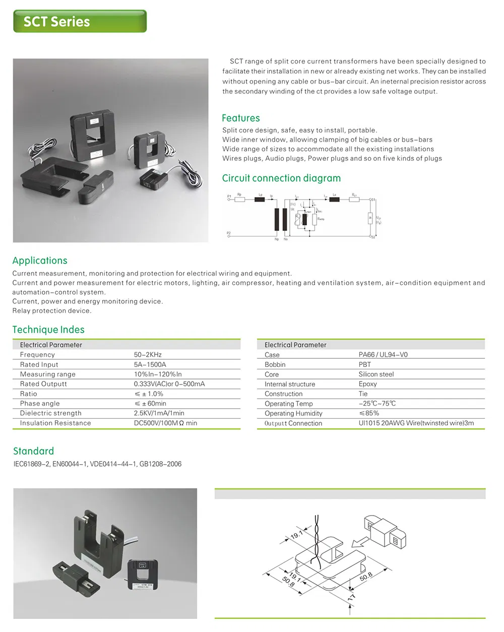 Sct-32 Split Core Current Transformers with 0-400A Ma Output 0-60mA/0.333V Cl1.0