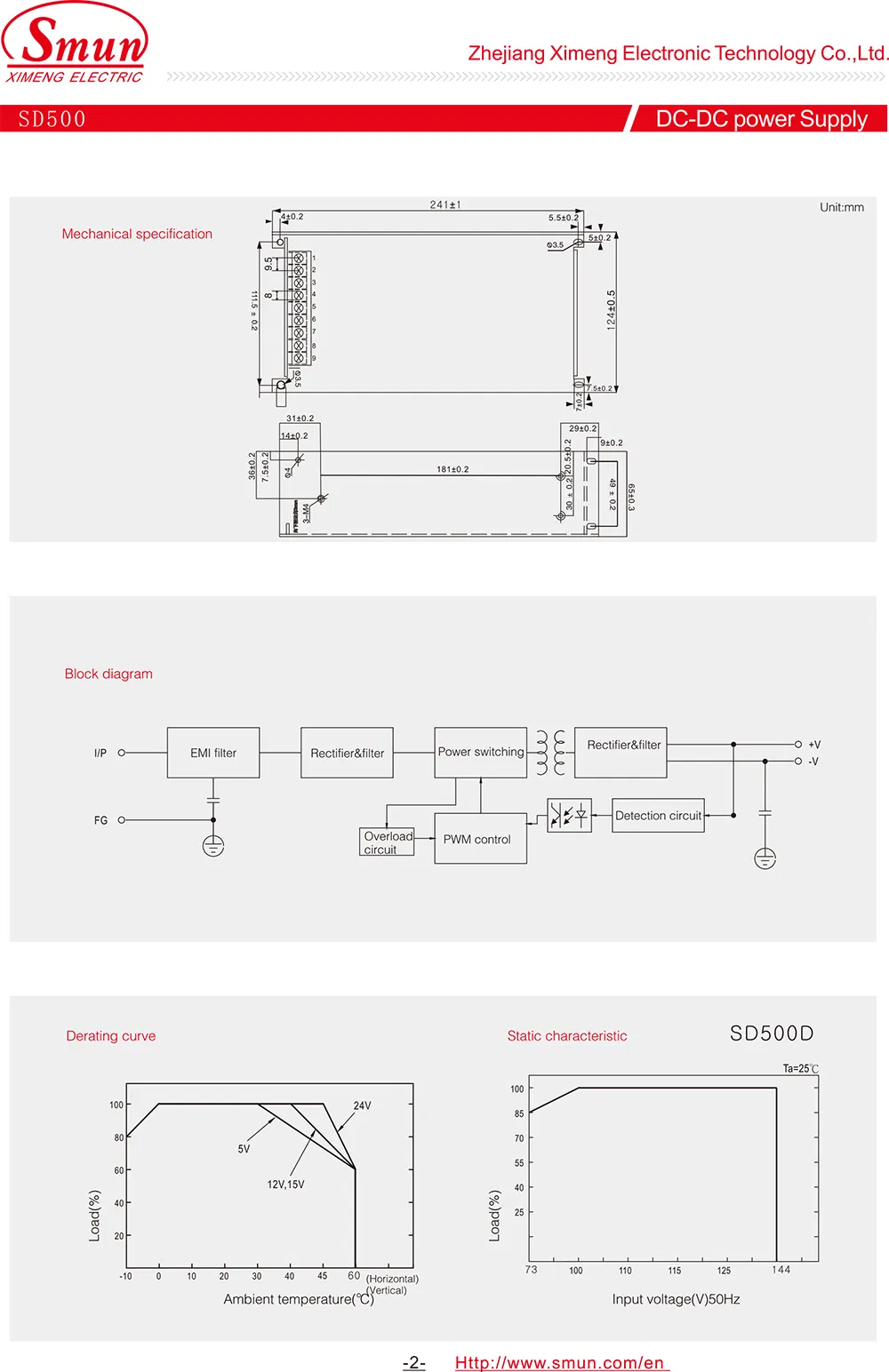 SD-500b-24 500W 24VDC to 24VDC 21A Isolated DC-DC Converter