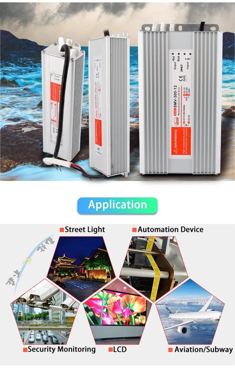 Smv-50-24 50W 24VDC 2A IP68 Waterproof Constant Voltage Power Supply