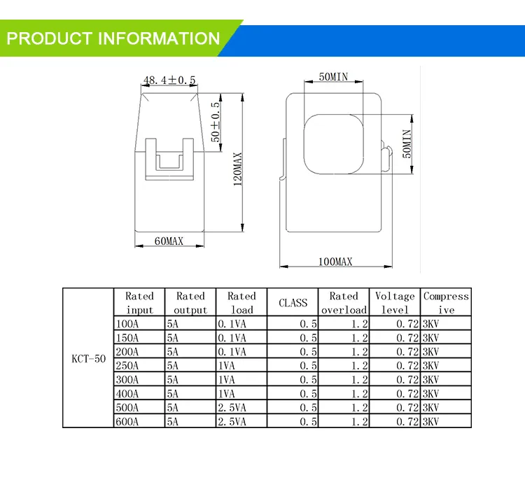 Split Core CT Kct-50 600A/60mA Heyi Asct Cl: 0.5 UL1015AWG24 Clamp on Current Transformers