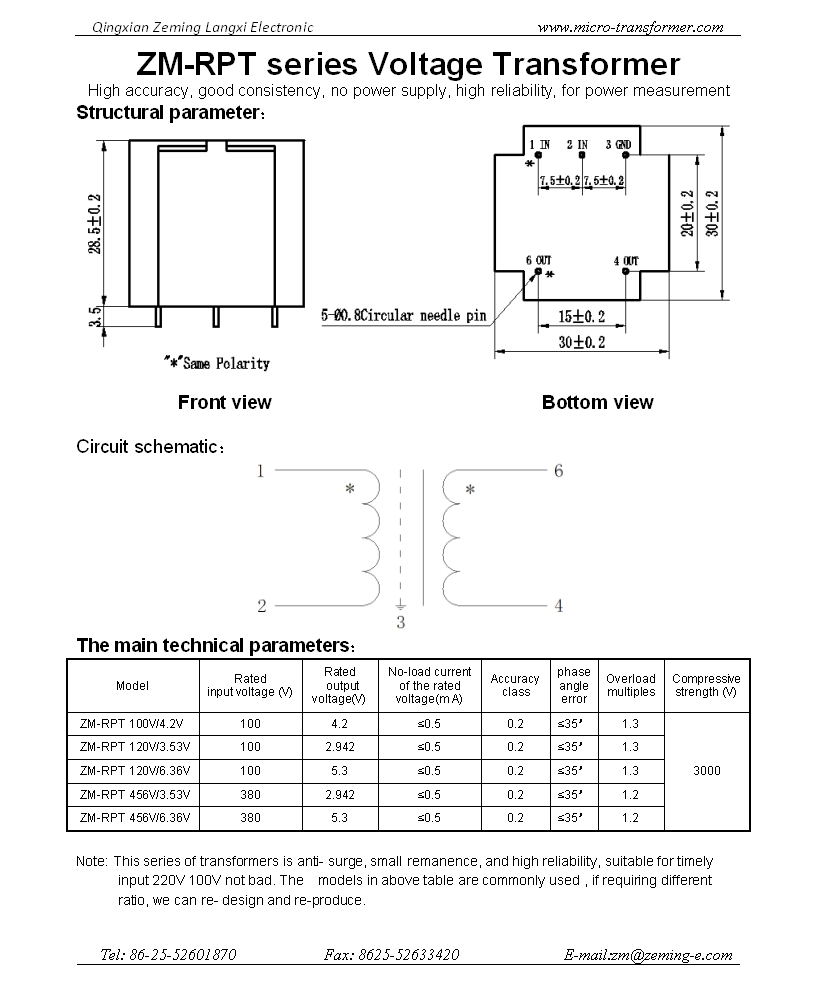 Voltage Transformer Used for Relay Protection Zm- Rpt Series