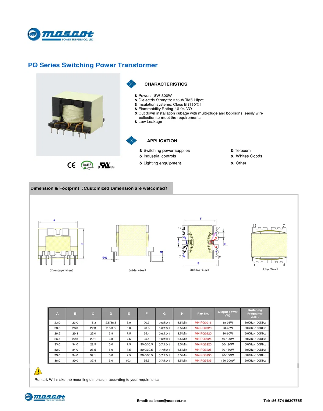 Wound Components Transformer for TV Remote Control Pq2620